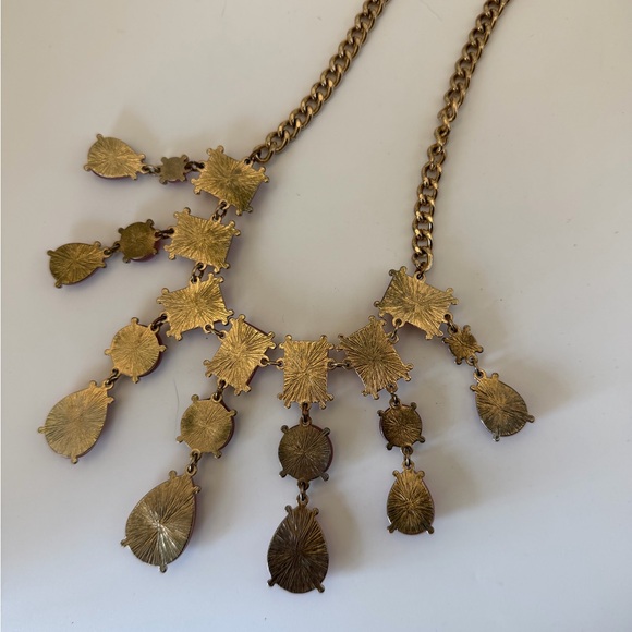 Gold Tone Marbled Pink Lucite Cabochon Statement Necklace - Picture 7 of 7